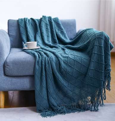 teal blue knitted throw blanket image 1
