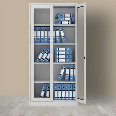2 Door Full Glass Mettallic Office Cabinet image 4