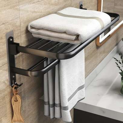 Bathroom wall mounted towel rack accessory with hooks image 2