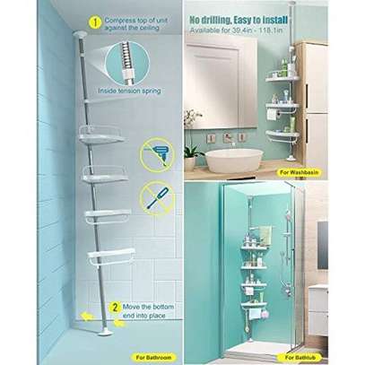 Telescopic Corner Shower Shelf 4 Tier Bathroom Corner Storage No