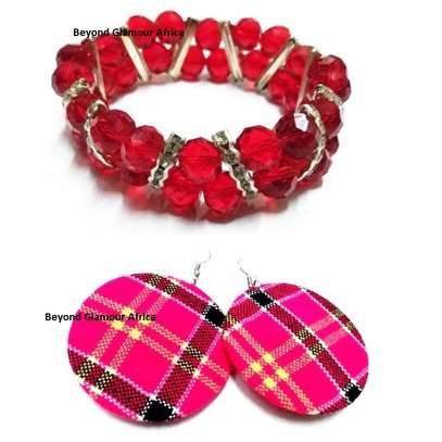 Womens Red Crystal bracelet with maasai shuka earrings image 1