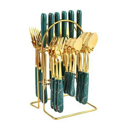 24pcs gold dining cutlery set with stand image 2
