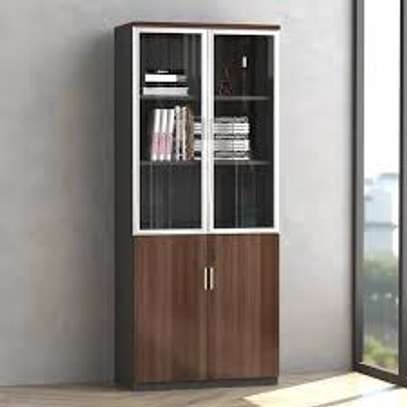 2-Door Wooden-Glass Display Lockable Storage Cabinet image 3