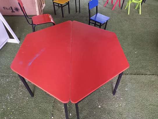 Hexagon shaped (trapezium) kindergarten worktables image 2
