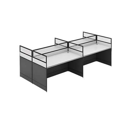 Office desks: 4-seater white work station with glass panels image 3