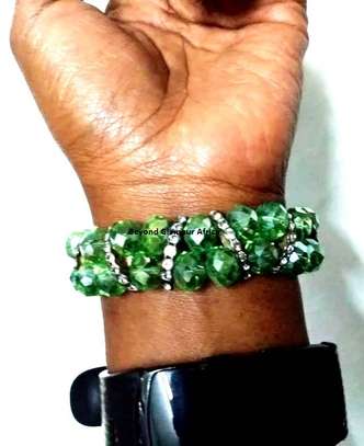 Womens Green Crystal Bracelet and earrings image 2