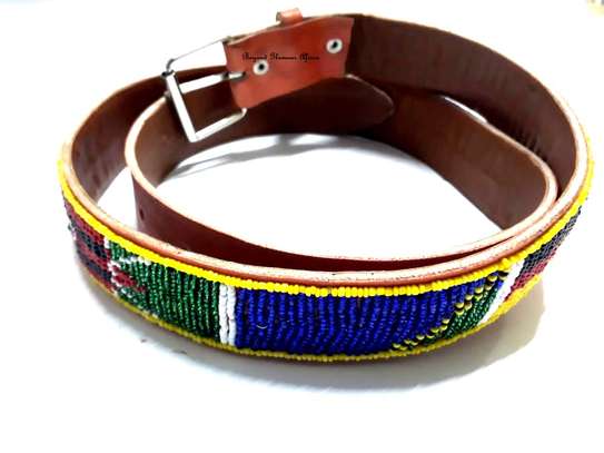 Mens Multi beaded Maasai Leather Belt image 1