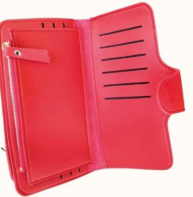 Womens Red Leather wallet and earrings image 4