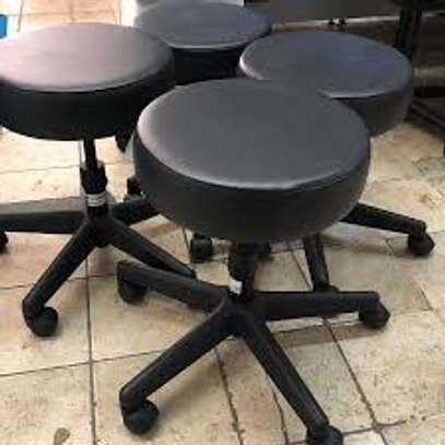 Black Leather-Metal Based Adjustable Round Backless Barstool image 7