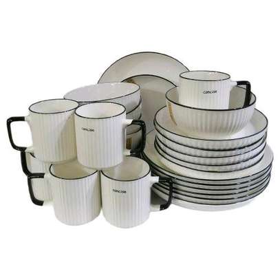 *24pcs white ceramic dinner set with black Rim* image 1