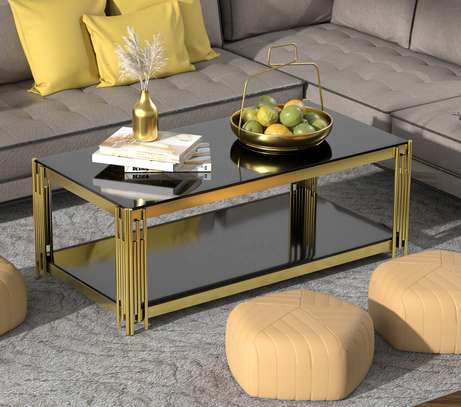 Black Metal With Top Golden Glass Table Coffee image 3