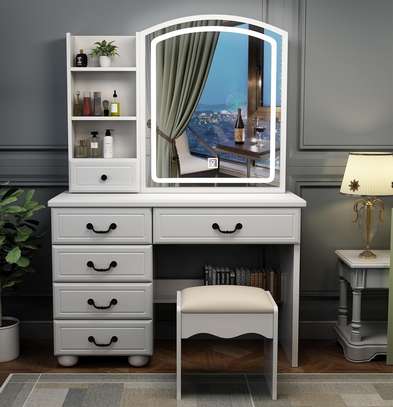 Dressing Table : White Vanity Dresser with Mirror and Stool image 3