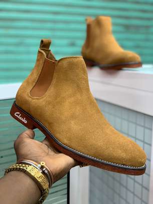 Brown Clarks Leather Chelsea Boots Fashion Men image 2