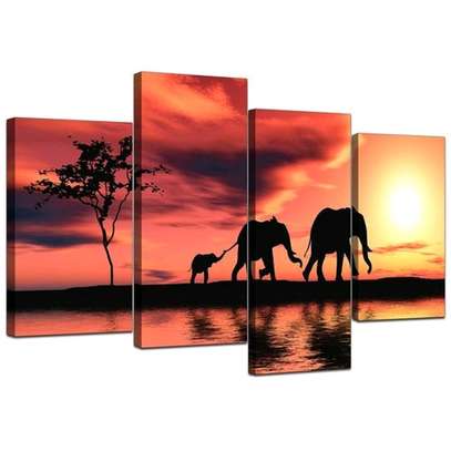 5 pcs wall art decor jungle elephants at sunset image 1
