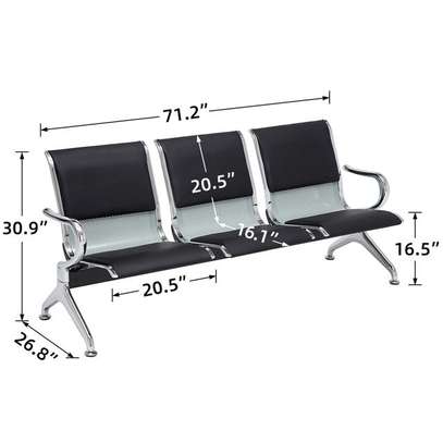 Durable 3-Seat Black Metal Bench with Padded Seats image 13