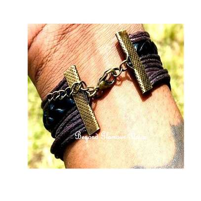 Black Leather Bracelet with cardholder image 2