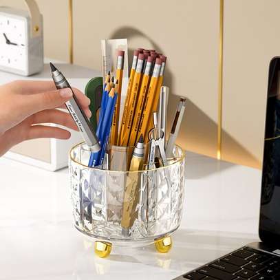 Luxury 360° rotating makeup brushes holder with lid image 2
