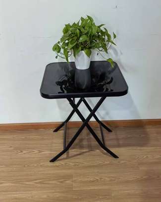 Black Metal Folding Glass Dinning Table image 1