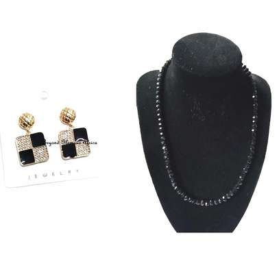 Womens Black Crystal Necklace and earrings combo image 4