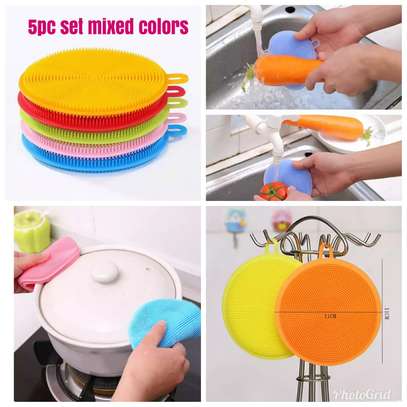 5pc set mixed colors dish washing silicone scrubbers image 1
