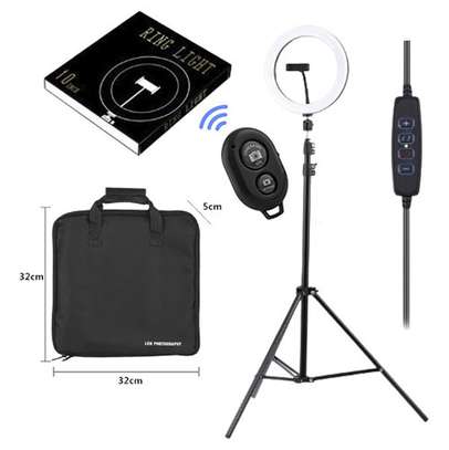 10 inch Ring Light + 2. 1 Meter Stand + Remote + Free Bag image 1