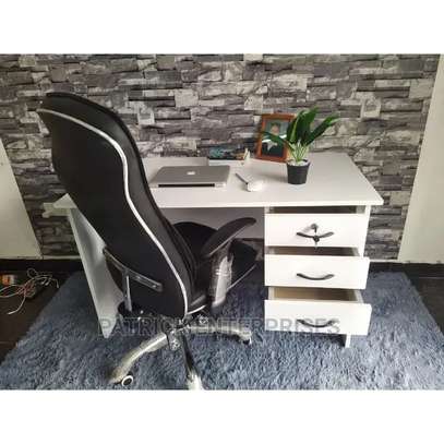 Computer desk with leather chair image 1