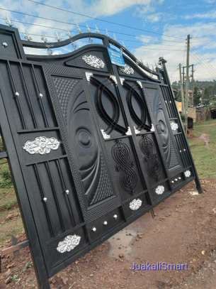 Metal Double Swing Gate Black Gold Geometric Design image 9