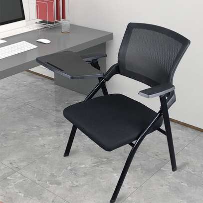Folding Mesh Conference Chair with Writing Pad image 1