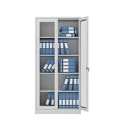 2 Door Full Glass Mettallic Office Cabinet image 7