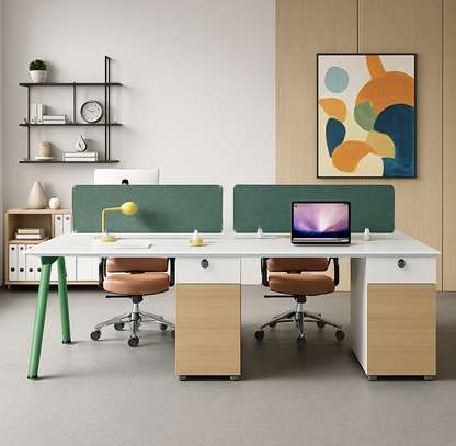 4-Persons Modular Modern Office Workstation image 1
