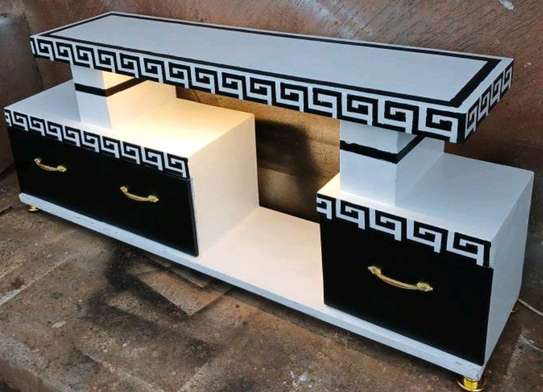 Modern TV Stand White Wood with Storage Cabinets image 7