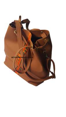 Brown Leather Ankara Handbag image 1