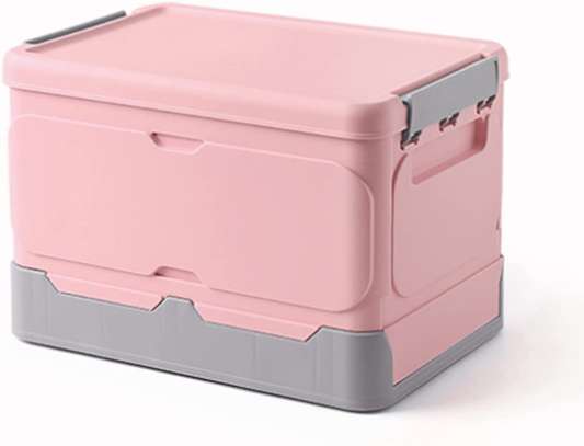 Foldable storage box home organizer with lid - Pink image 1