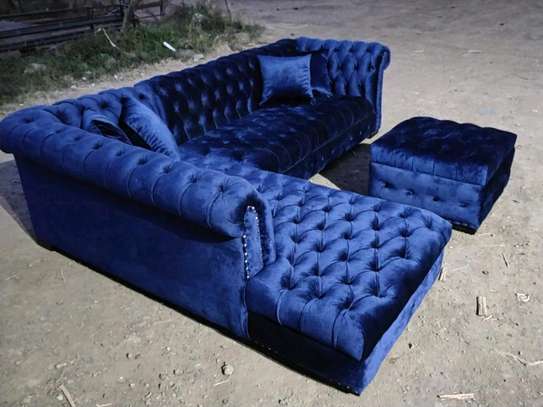 Blue chesterfield L shaped six seater sofa/modern sofas/tufted L shaped sofas image 2