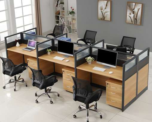 Office Desk: Modern Brown Six-Person Workstation image 1