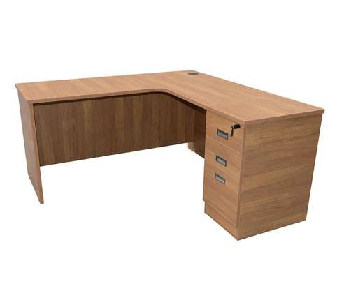 Office Desk :  L-Shaped Wooden Desk with Drawers image 2