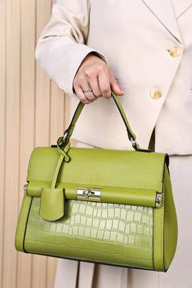 Yellow Leather Handbag Croc Embossed Medium Size image 3