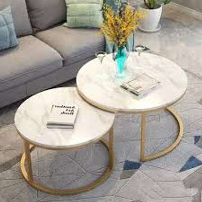 2 Piece White Marble Top Coffee Table image 1