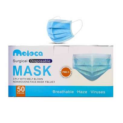 Moloca 3 Ply Surgical Masks 50 Pieces - Blue image 1
