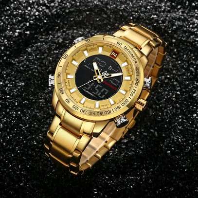 NAVIFORCE 9093 Luxury Brand Gold Quartz Led Clock Men image 3