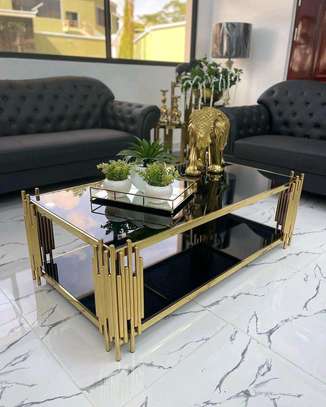 Rectangular classic coffee table with glass on top image 1