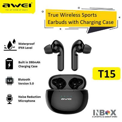 Awei T15 tws Bluetooth Headset Wireless Waterproof Touch Earbud In-Ear image 3