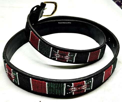 Mens Kenya Beaded leather belt with kenya scarf image 2