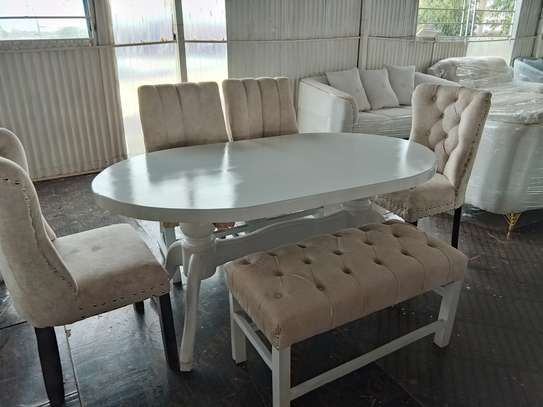 Elegant 6-Seat White Oval Dining Table Set image 4