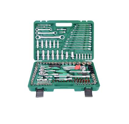 150 Pieces 1/2,3/8,1/4 Inch Drive green Tools Box All Set include sockets ratchet wrench Tool Kit and bits image 1