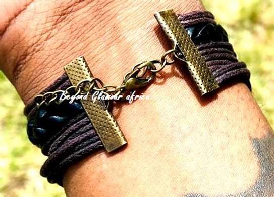 Black Leather Bracelet with cardholder combo image 3