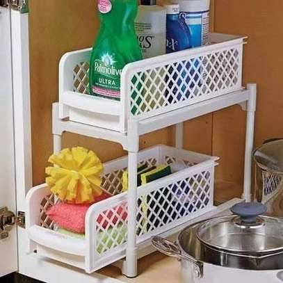 Portable 2 tier basket sliding drawers organizer image 4