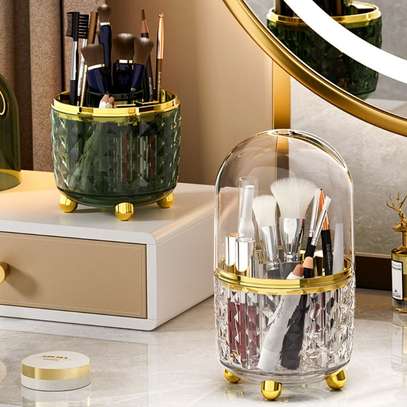 Luxury 360° rotating makeup brushes holder with lid image 1