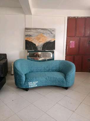Modern blue two seater curved sofa set image 5