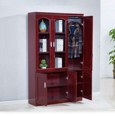 3 Door Glass Display Mahogany Office Storage Cabinet image 9